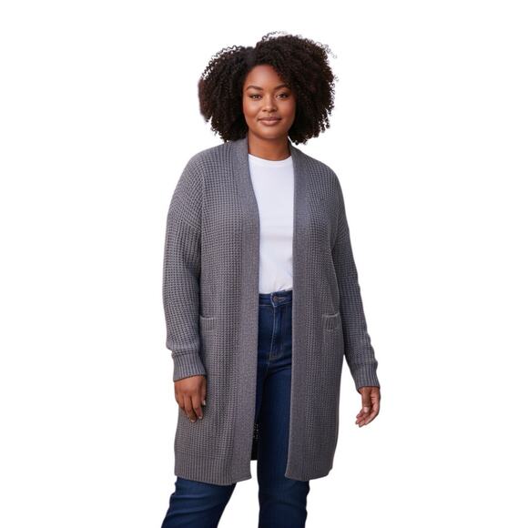 Barefoot Dreams CozyChic Lite Waffle Knit Drape Cardigan Open Front Plus Size 3X - Picture 1 of 7